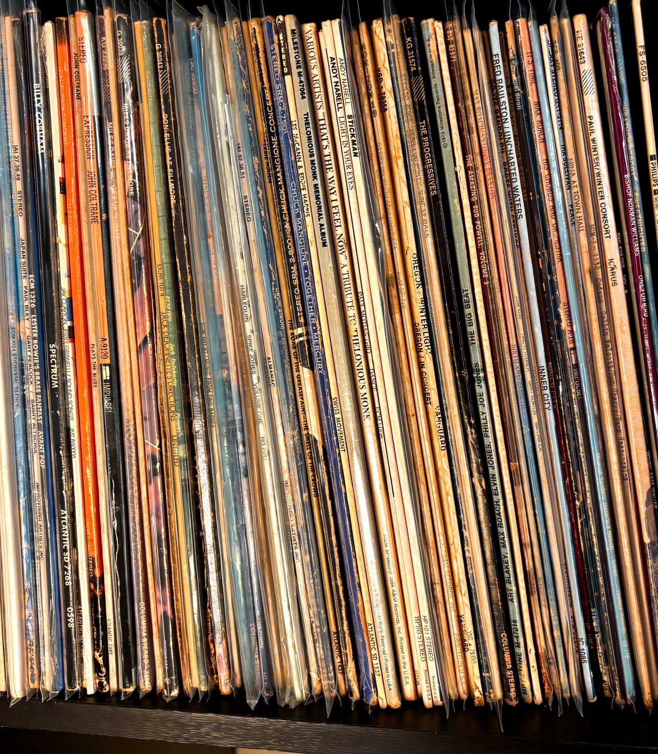 Actual record spines from the Keith Terry collection